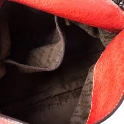 Pre Owned Carolina Herrera Orange/Brown logo Leather Braided Handle Hobo