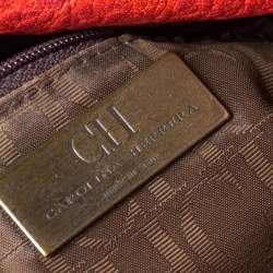 Pre Owned Carolina Herrera Orange/Brown logo Leather Braided Handle Hobo