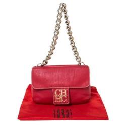 Pre Owned Carolina Herrera Red Leather Double Flap Chain Bag