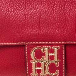 Pre Owned Carolina Herrera Red Leather Double Flap Chain Bag