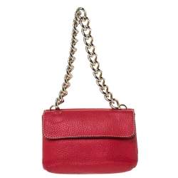 Pre Owned Carolina Herrera Red Leather Double Flap Chain Bag