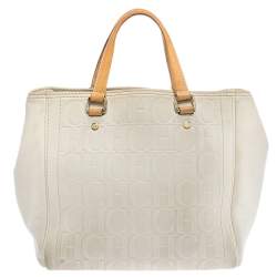 Pre Owned  Carolina Herrera White Monogram Embossed Leather Tote