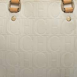 Pre Owned  Carolina Herrera White Monogram Embossed Leather Tote