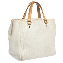 Pre Owned  Carolina Herrera White Monogram Embossed Leather Tote