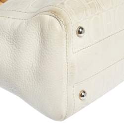 Pre Owned  Carolina Herrera White Monogram Embossed Leather Tote