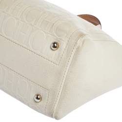 Pre Owned  Carolina Herrera White Monogram Embossed Leather Tote