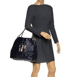 Pre Owned Carolina Herrera Puple Croc Embossed Patent Leather Tote