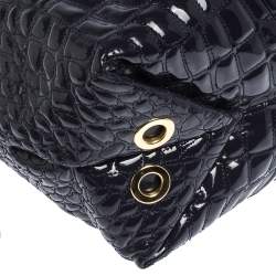 Pre Owned Carolina Herrera Puple Croc Embossed Patent Leather Tote