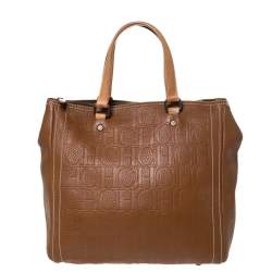Pre Owned Carolina Herrera Brown Embossed Leather Andy Tote