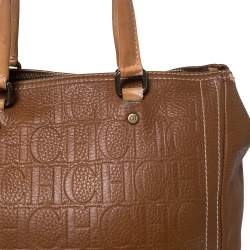 Pre Owned Carolina Herrera Brown Embossed Leather Andy Tote