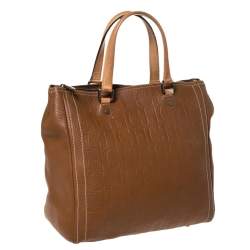 Pre Owned Carolina Herrera Brown Embossed Leather Andy Tote