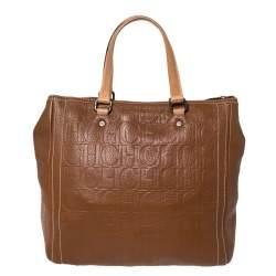 Pre Owned Carolina Herrera Brown Embossed Leather Andy Tote