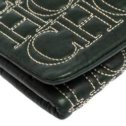 Pre Owned Carolina Herrera Dark Green Monogram Leather Jerry Clutch