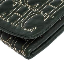 Pre Owned Carolina Herrera Dark Green Monogram Leather Jerry Clutch