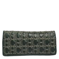 Pre Owned Carolina Herrera Dark Green Monogram Leather Jerry Clutch