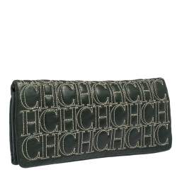 Pre Owned Carolina Herrera Dark Green Monogram Leather Jerry Clutch