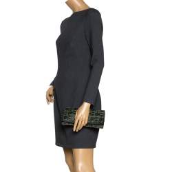 Pre Owned Carolina Herrera Dark Green Monogram Leather Jerry Clutch