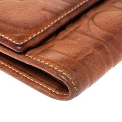 Carolina Herrera Brown Embossed Leather Trifold Compact Wallet