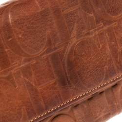 Carolina Herrera Brown Embossed Leather Trifold Compact Wallet