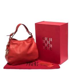 Pre Owned Carolina Herrera Red Leather CH Charm Hobo