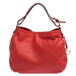 Pre Owned Carolina Herrera Red Leather CH Charm Hobo