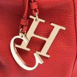 Pre Owned Carolina Herrera Red Leather CH Charm Hobo