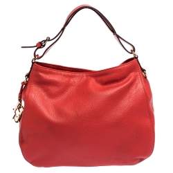 Pre Owned Carolina Herrera Red Leather CH Charm Hobo