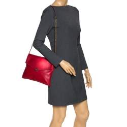 Pre Owned Carolina Herrera Red Leather Envelope Flap Shoulder Bag