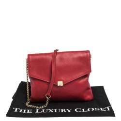 Pre Owned Carolina Herrera Red Leather Envelope Flap Shoulder Bag