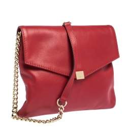 Pre Owned Carolina Herrera Red Leather Envelope Flap Shoulder Bag