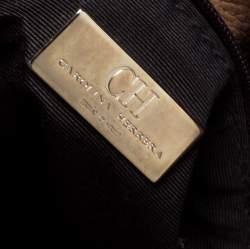 Pre Owned Carolina Herrera Light Brown Embossed Leather Bow Flap Hobo