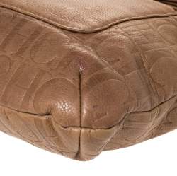 Pre Owned Carolina Herrera Light Brown Embossed Leather Bow Flap Hobo