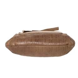 Pre Owned Carolina Herrera Light Brown Embossed Leather Bow Flap Hobo