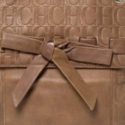 Pre Owned Carolina Herrera Light Brown Embossed Leather Bow Flap Hobo