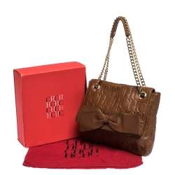 Pre Owned Carolina Herrera Brown Monogram Leather Audrey Shoulder Bag