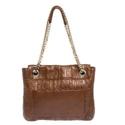 Pre Owned Carolina Herrera Brown Monogram Leather Audrey Shoulder Bag