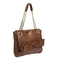 Pre Owned Carolina Herrera Brown Monogram Leather Audrey Shoulder Bag