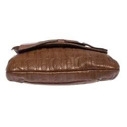 Pre Owned Carolina Herrera Brown Monogram Leather Audrey Shoulder Bag