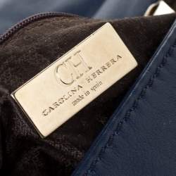 Pre Owned Carolina Herrera Blue Leather Flap Shoulder Bag