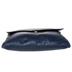 Pre Owned Carolina Herrera Blue Leather Flap Shoulder Bag