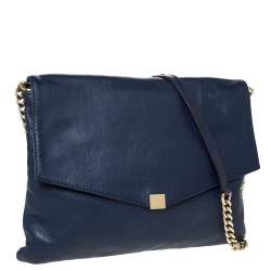 Pre Owned Carolina Herrera Blue Leather Flap Shoulder Bag