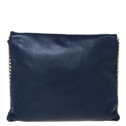 Pre Owned Carolina Herrera Blue Leather Flap Shoulder Bag