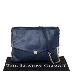 Pre Owned Carolina Herrera Blue Leather Flap Shoulder Bag