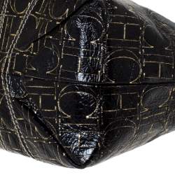 Pre Owned Carolina Herrera Black/Gold Monogram Patent Leather Chain Shoulder Bag