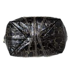 Pre Owned Carolina Herrera Black/Gold Monogram Patent Leather Chain Shoulder Bag