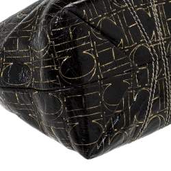 Pre Owned Carolina Herrera Black/Gold Monogram Patent Leather Chain Shoulder Bag