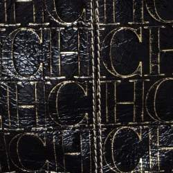 Pre Owned Carolina Herrera Black/Gold Monogram Patent Leather Chain Shoulder Bag