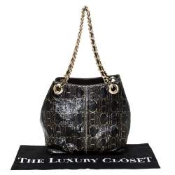 Pre Owned Carolina Herrera Black/Gold Monogram Patent Leather Chain Shoulder Bag