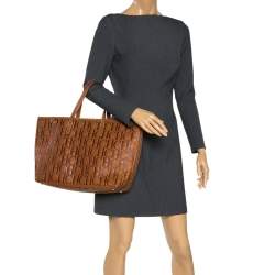 Pre Owned Carolina Herrera Brown Embossed Leather Tote