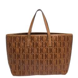 Pre Owned Carolina Herrera Brown Embossed Leather Tote